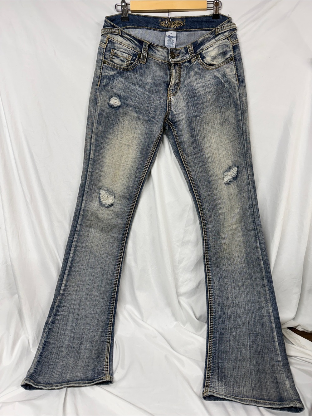 Revolt Distressed Flare Jeans in Light Blue